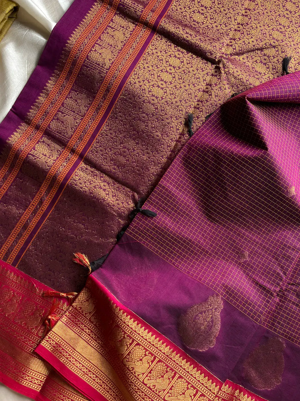 Mercerised Kanchi Cotton Saree - Dark Magenta