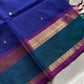 Ink blue 120 count Kanchi cotton saree with big zari border – House of Thansha