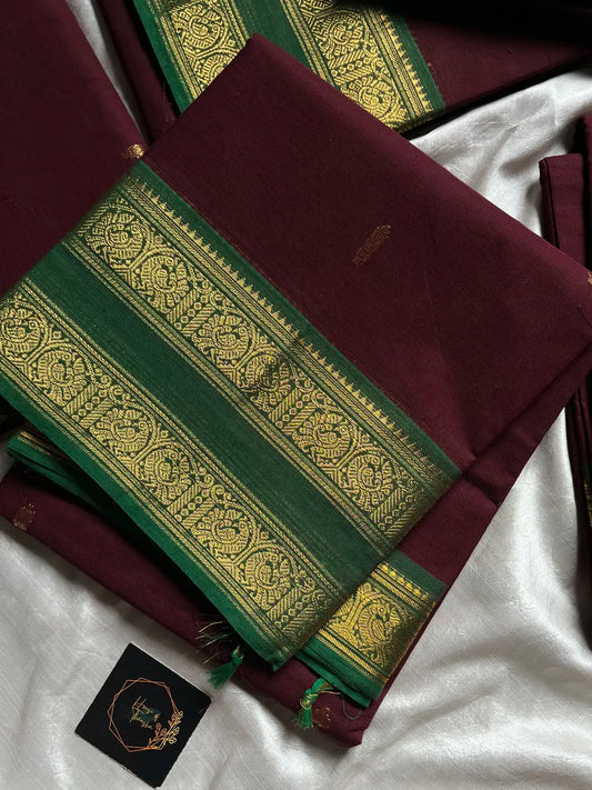 Vintage Loom Edit | Dark Maroon Kanchi Cotton Saree