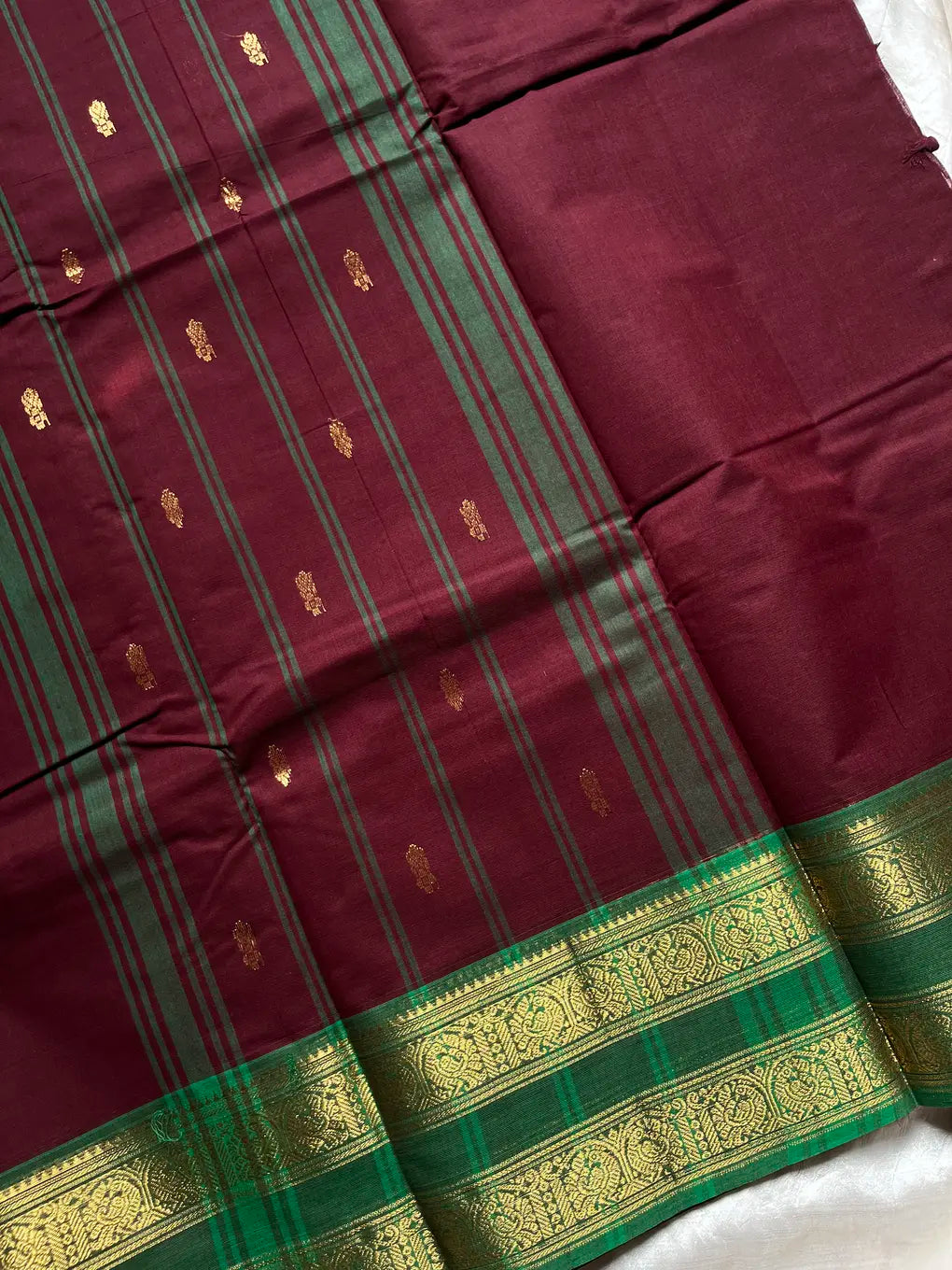 Vintage Loom Edit | Dark Maroon Kanchi Cotton Saree