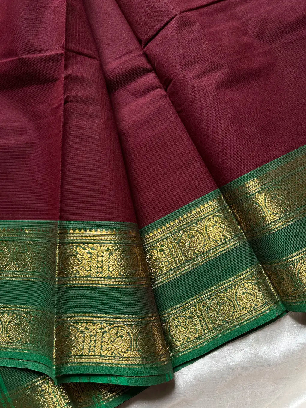 Vintage Loom Edit | Dark Maroon Kanchi Cotton Saree