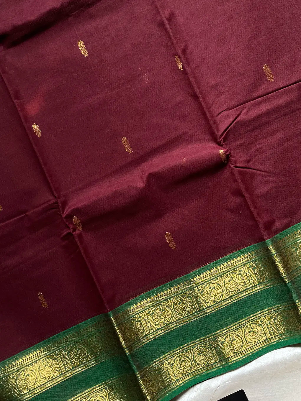 Vintage Loom Edit | Dark Maroon Kanchi Cotton Saree