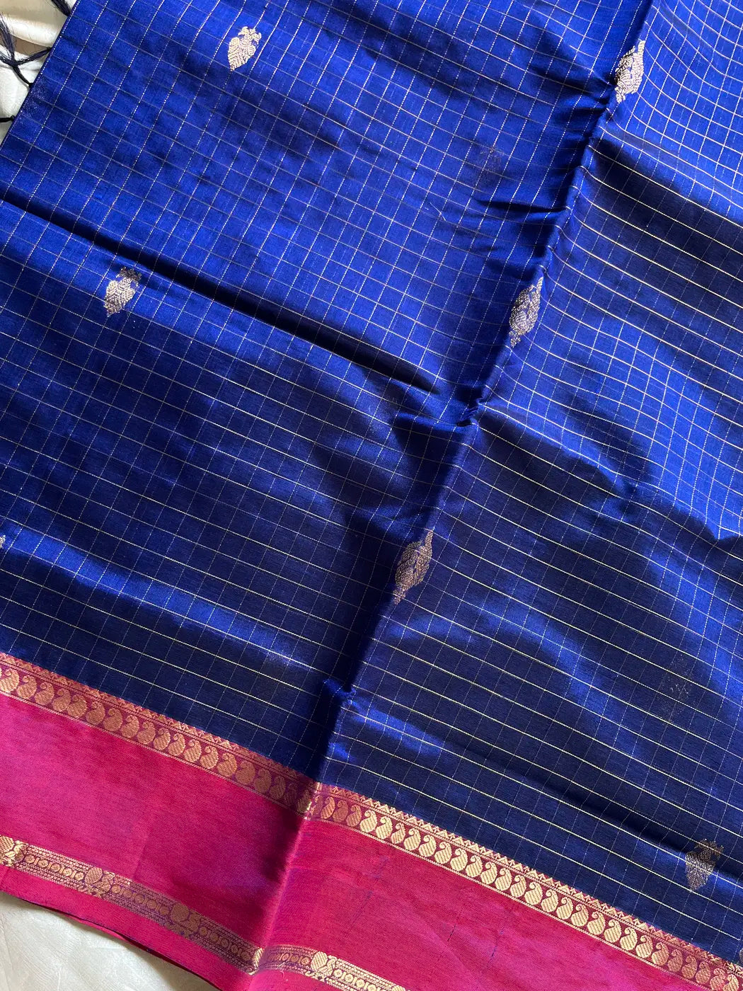 Pure Handloom Kanchi Silkcotton – Blue Checks