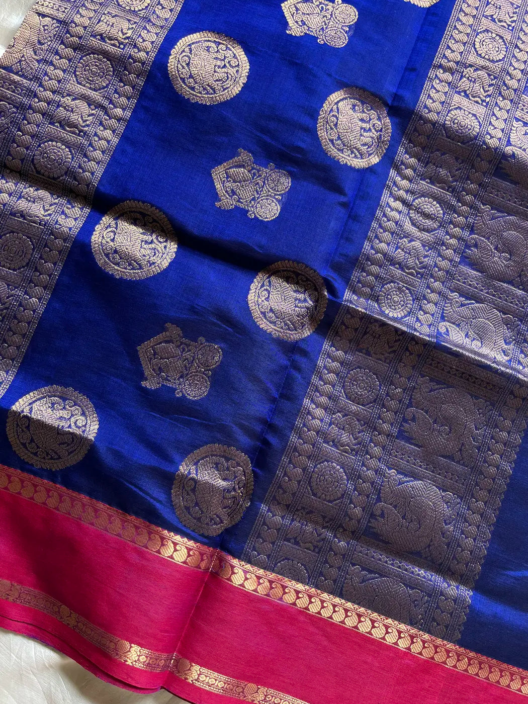 Pure Handloom Kanchi Silkcotton – Blue Checks
