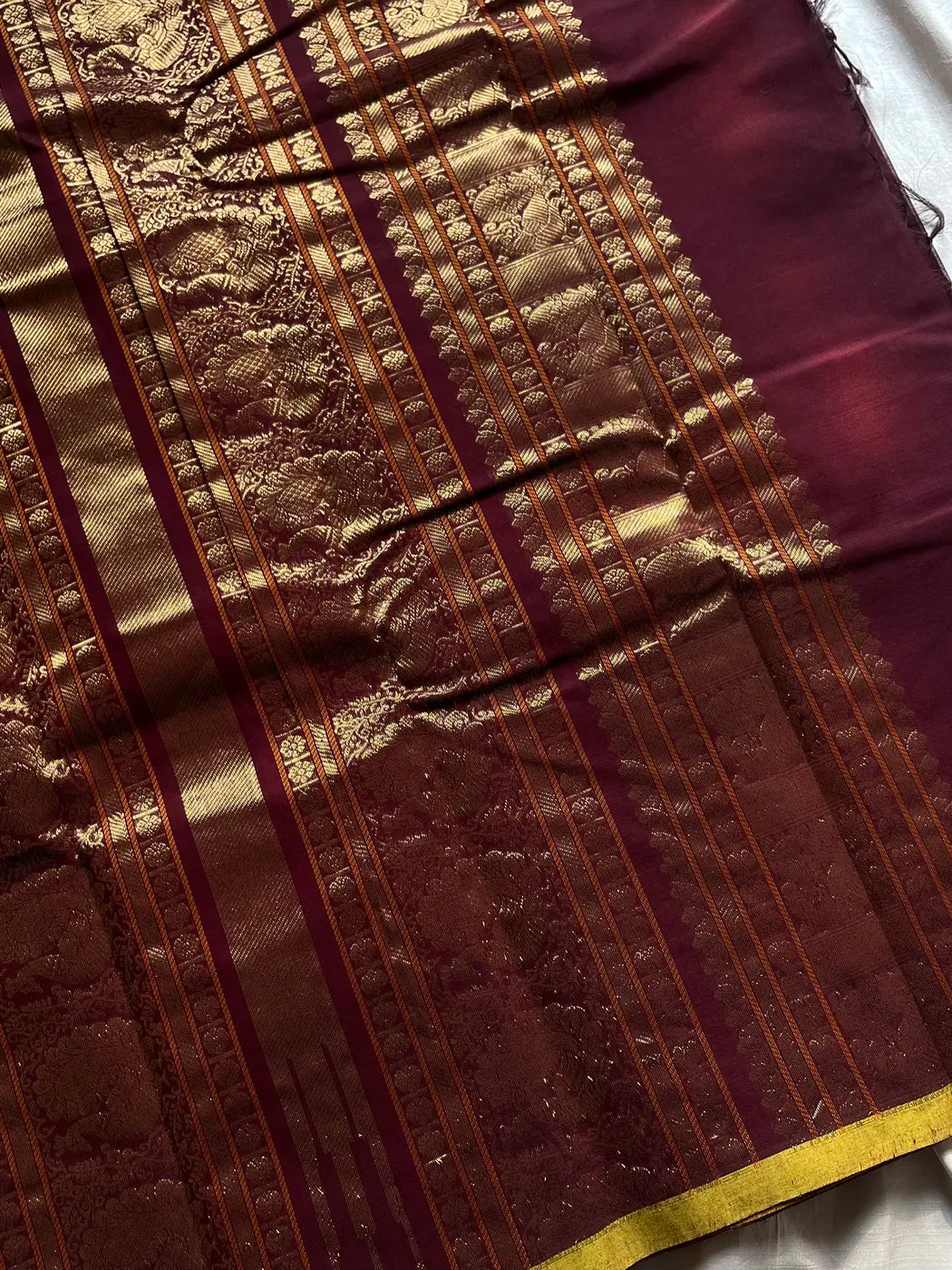 Heirloom Kanchi - Dark Coffee Brown Kanchi Cotton Saree