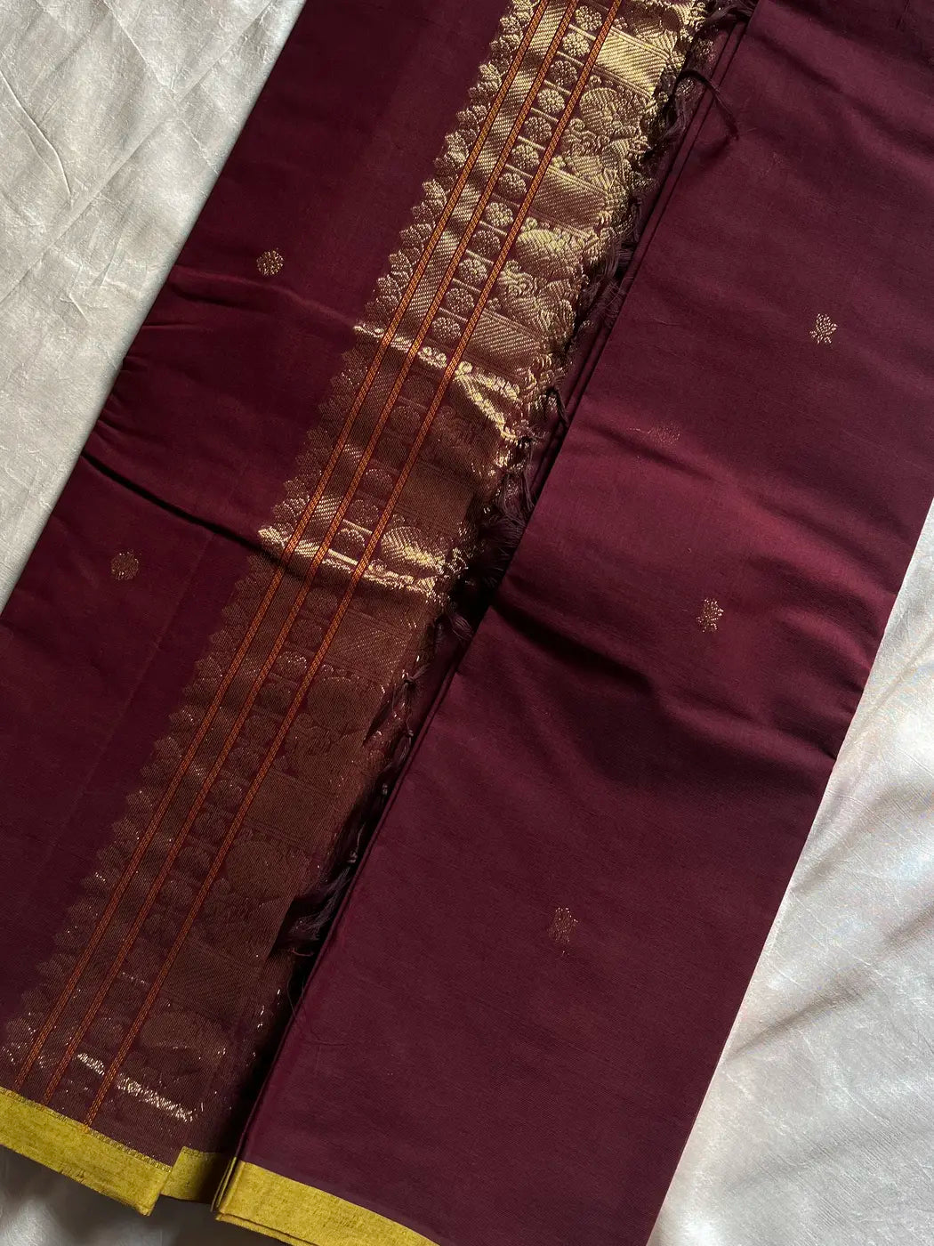 Heirloom Kanchi - Dark Coffee Brown Kanchi Cotton Saree