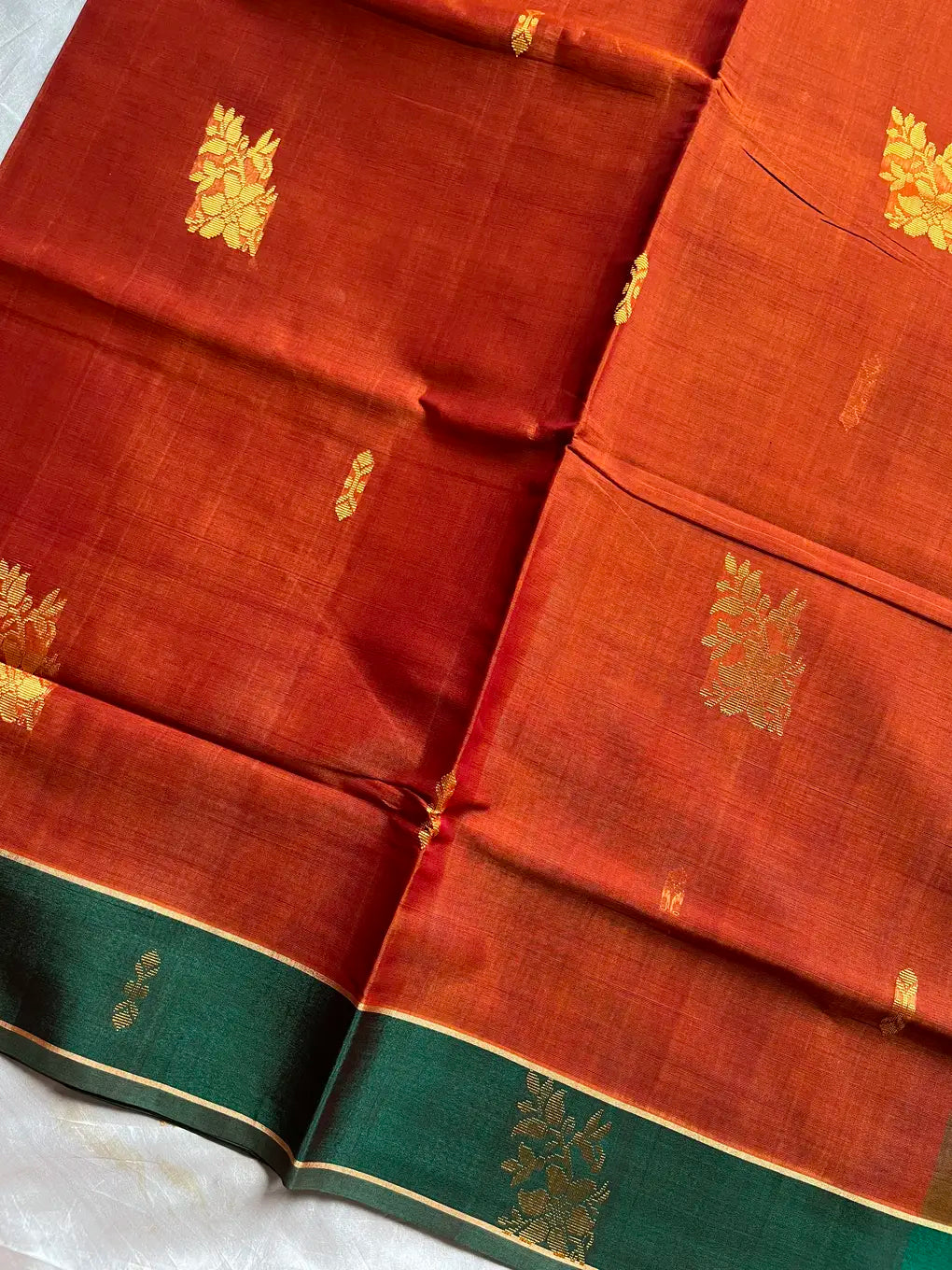 Vegan Silk Saree – Burnt Orange Handloom Art Silk