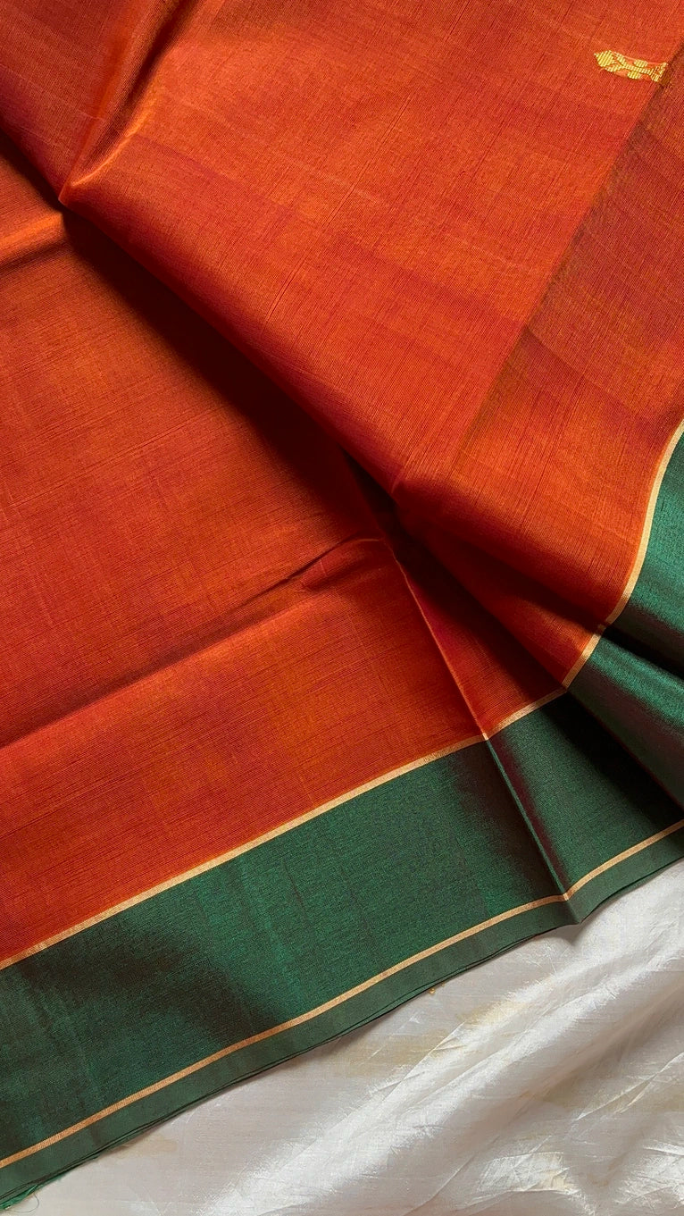 Vegan Silk Saree – Burnt Orange Handloom Art Silk