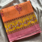 Mulmul Cotton Saree in Orange– Hand Block Printed | House of Thansha