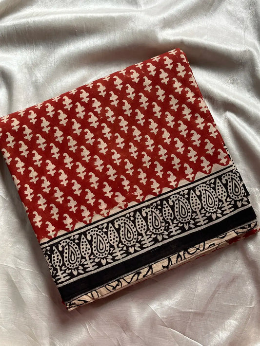 Mulmul Cotton Saree in Purple – Hand Block Printed | House of Thansha