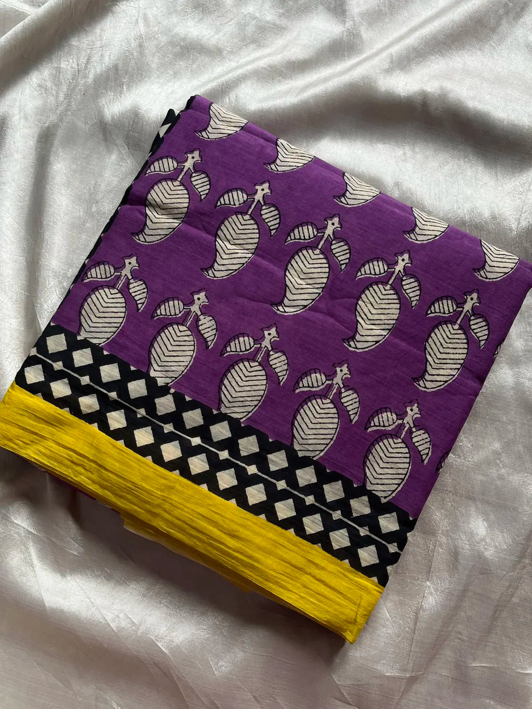 Mulmul Cotton Saree in Purple – Hand Block Printed | House of Thansha