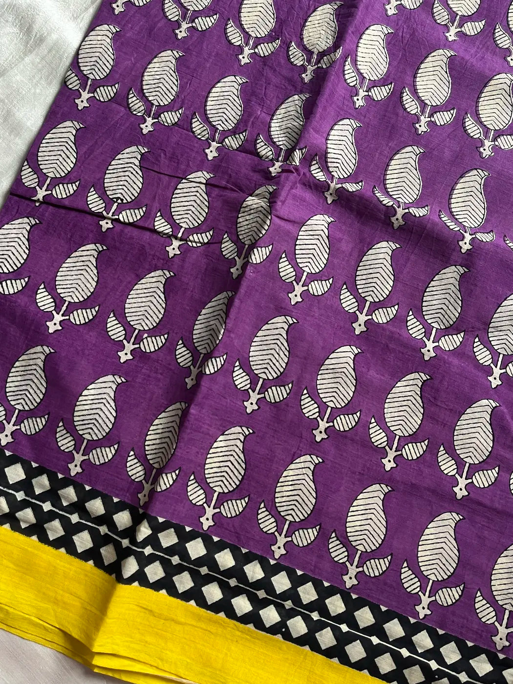 Mulmul Cotton Saree in Purple – Hand Block Printed | House of Thansha