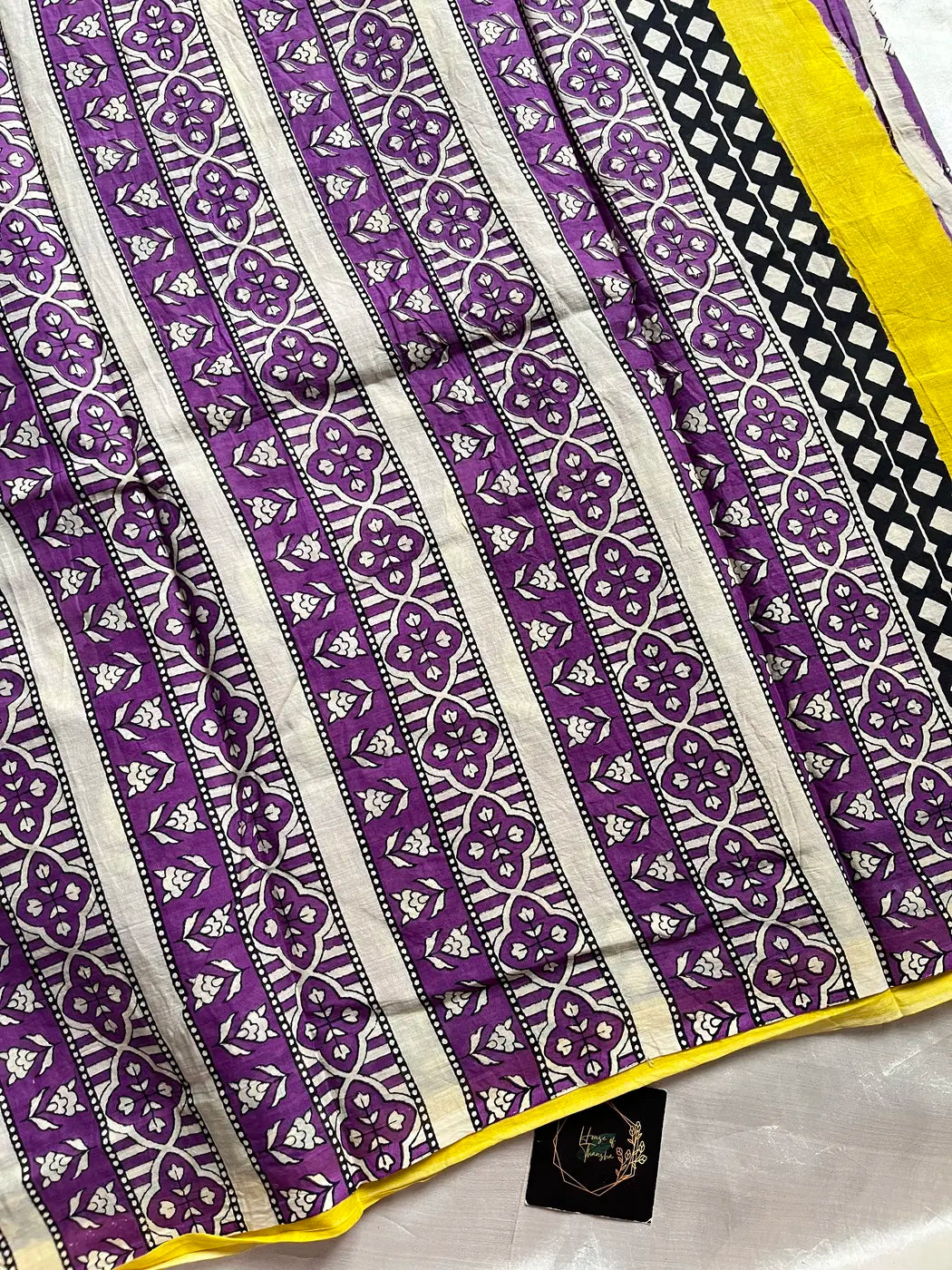 Mulmul Cotton Saree in Purple – Hand Block Printed | House of Thansha