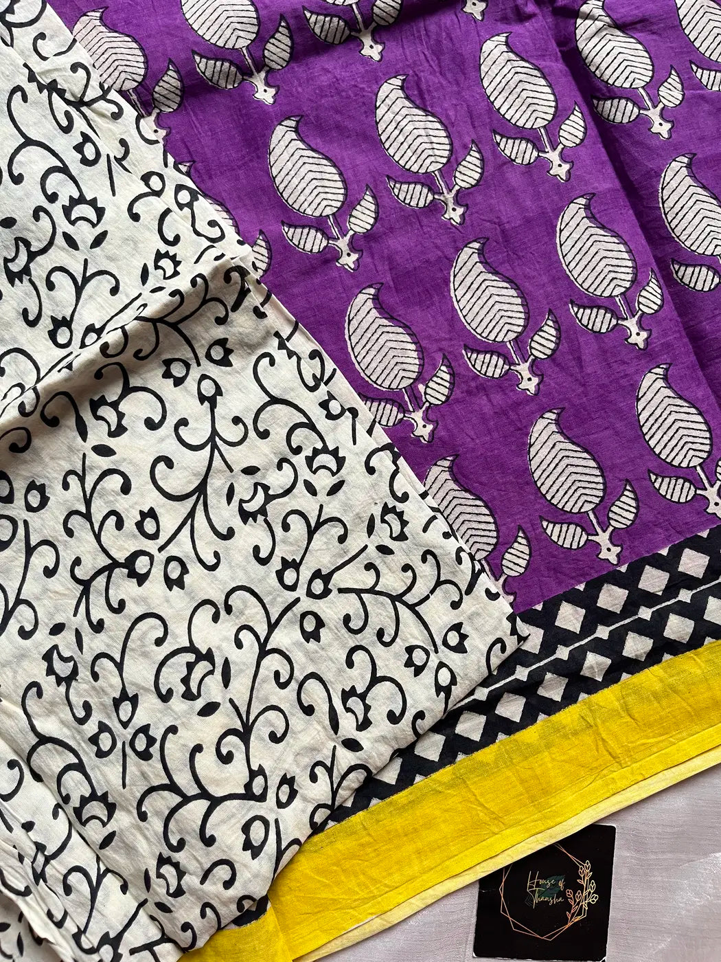 Mulmul Cotton Saree in Purple – Hand Block Printed | House of Thansha