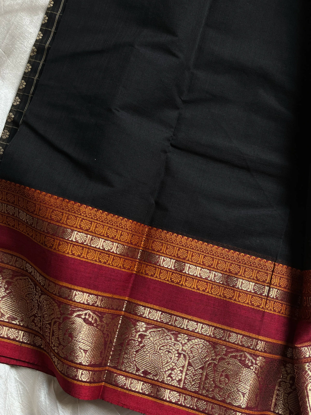 Heirloom Kanchi - Black Handloom Kanchi Cotton Saree