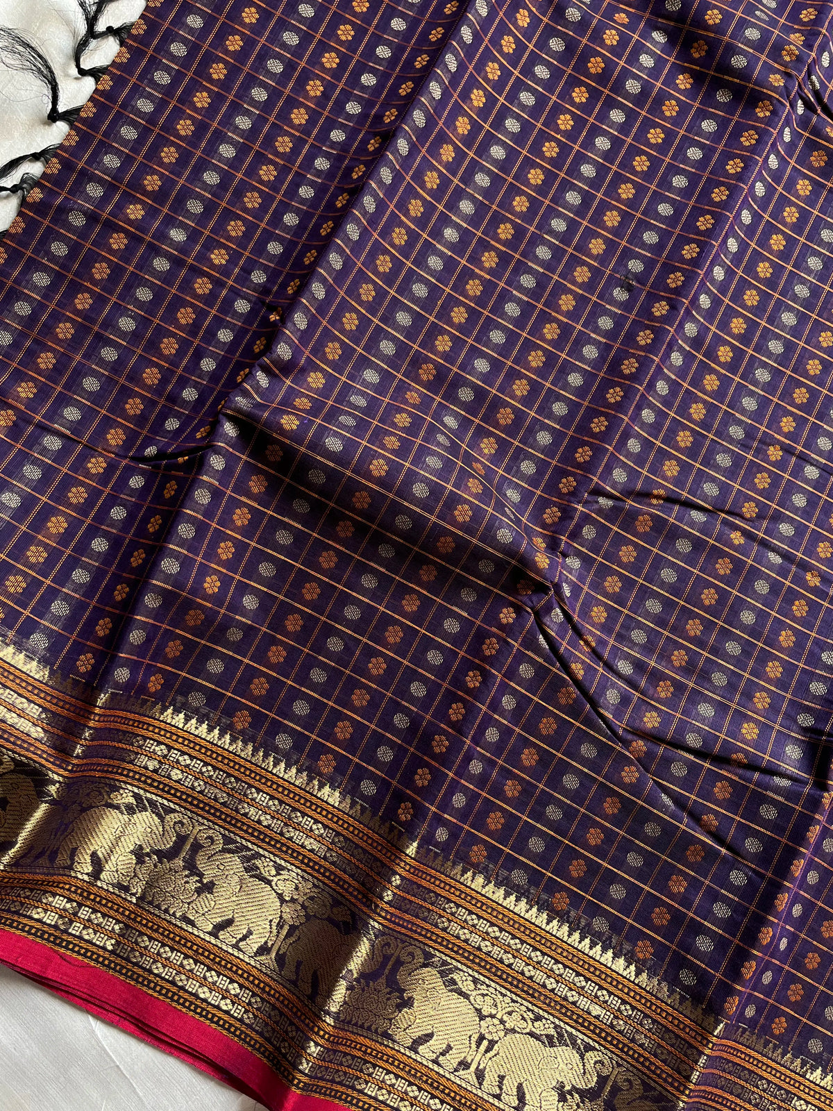 Heirloom Kanchi - Deep Jamun Handloom Kanchi Cotton Saree