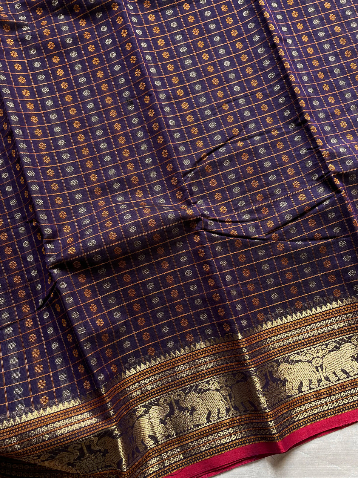 Heirloom Kanchi - Deep Jamun Handloom Kanchi Cotton Saree