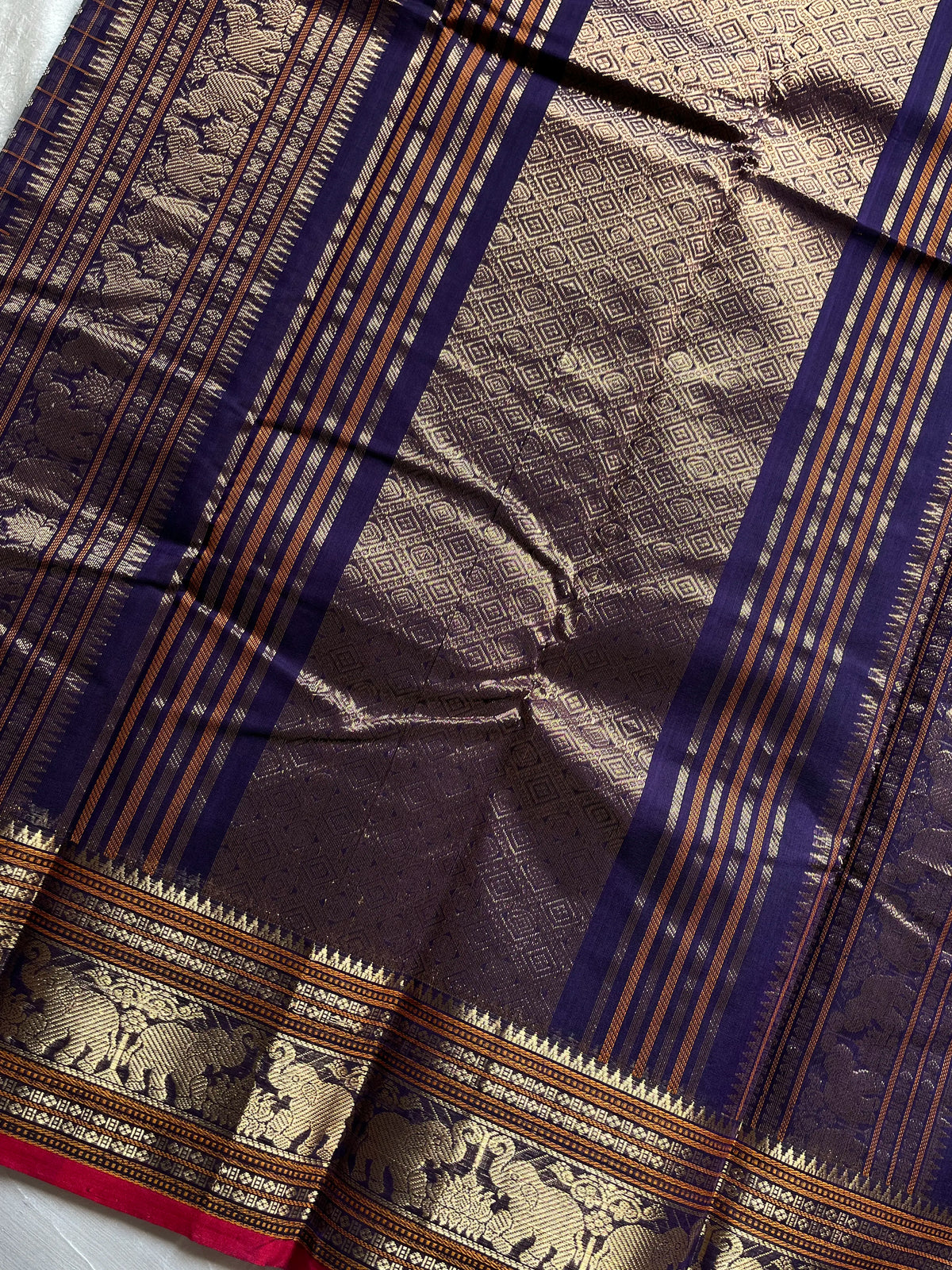Heirloom Kanchi - Deep Jamun Handloom Kanchi Cotton Saree
