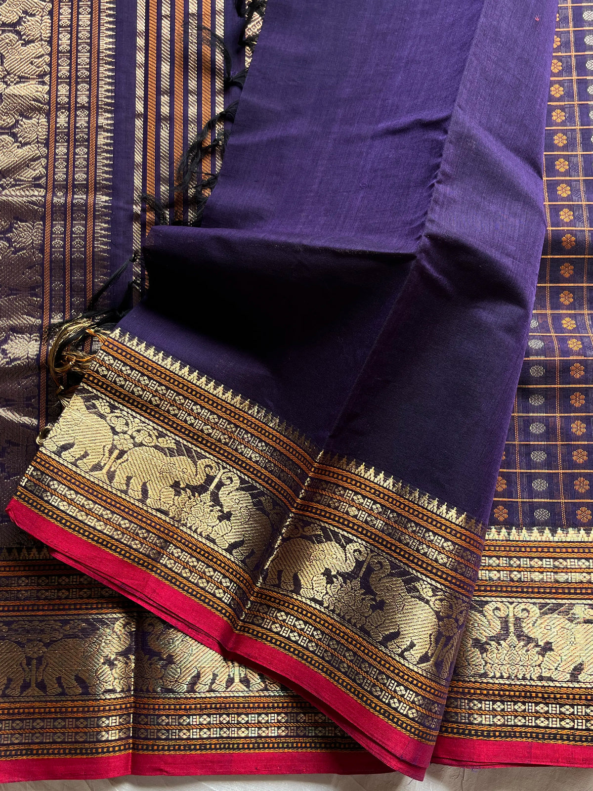 Heirloom Kanchi - Deep Jamun Handloom Kanchi Cotton Saree