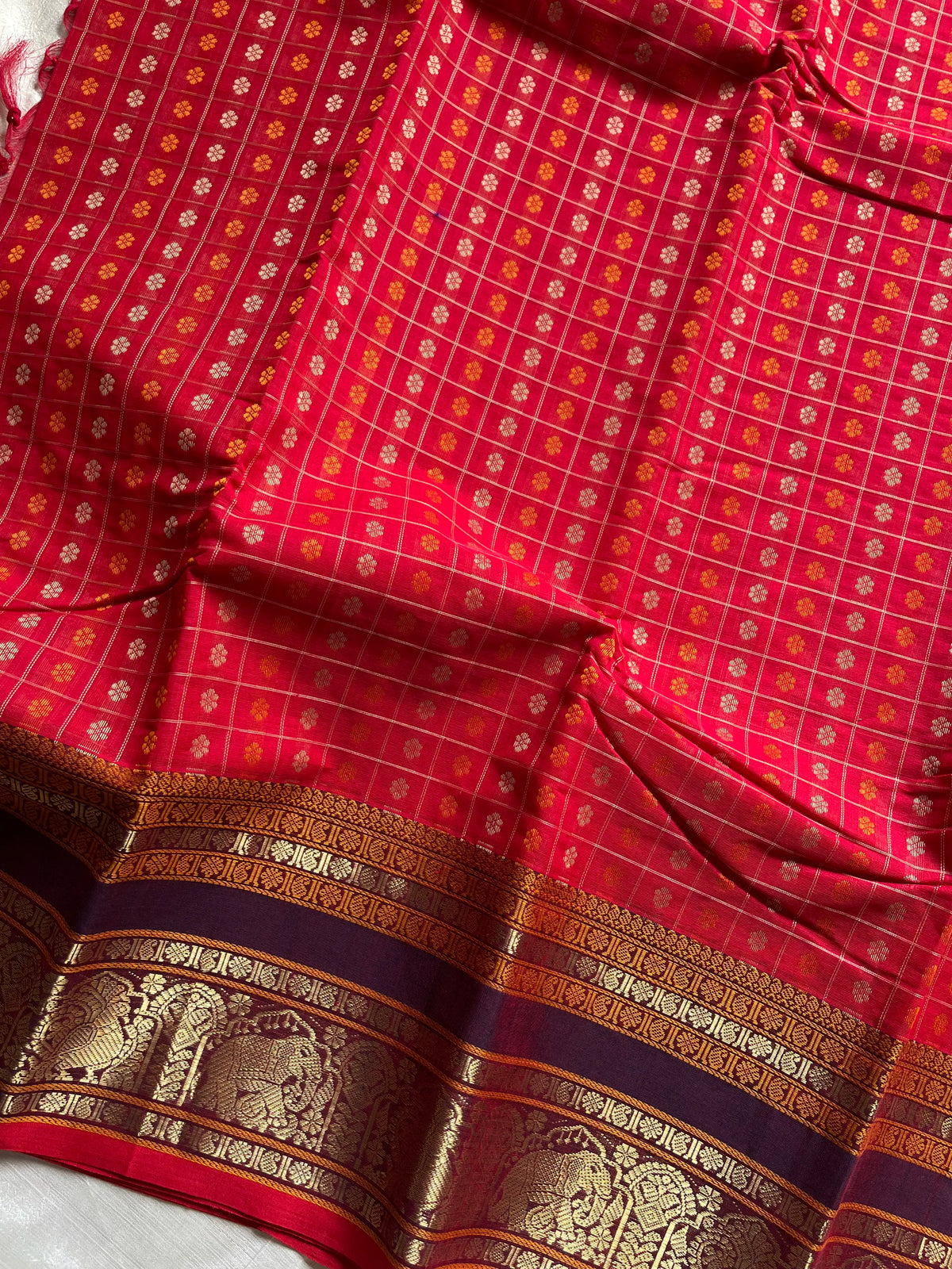 Heirloom Kanchi - Red Handloom Kanchi Cotton Saree