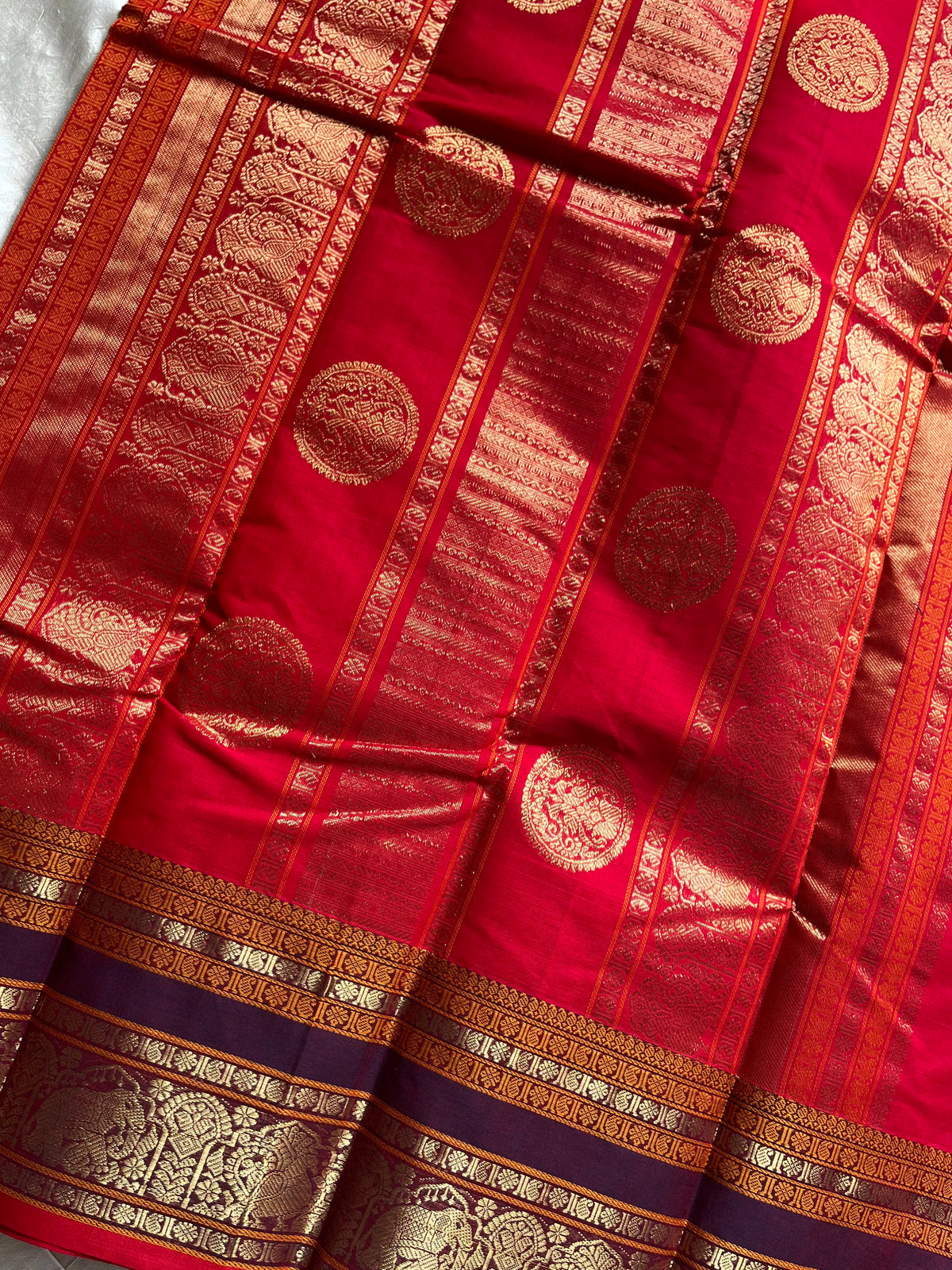 Heirloom Kanchi - Red Handloom Kanchi Cotton Saree