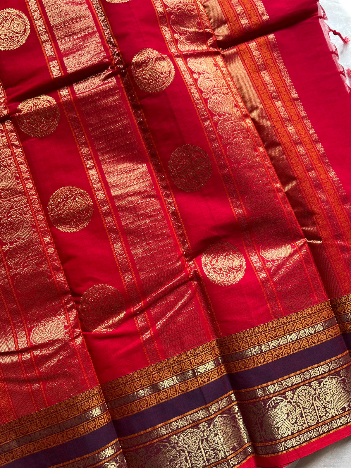 Heirloom Kanchi - Red Handloom Kanchi Cotton Saree