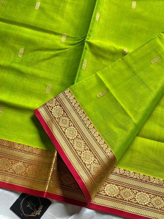 Vegan Silk Saree – Lime Green | Handloom Art Silk