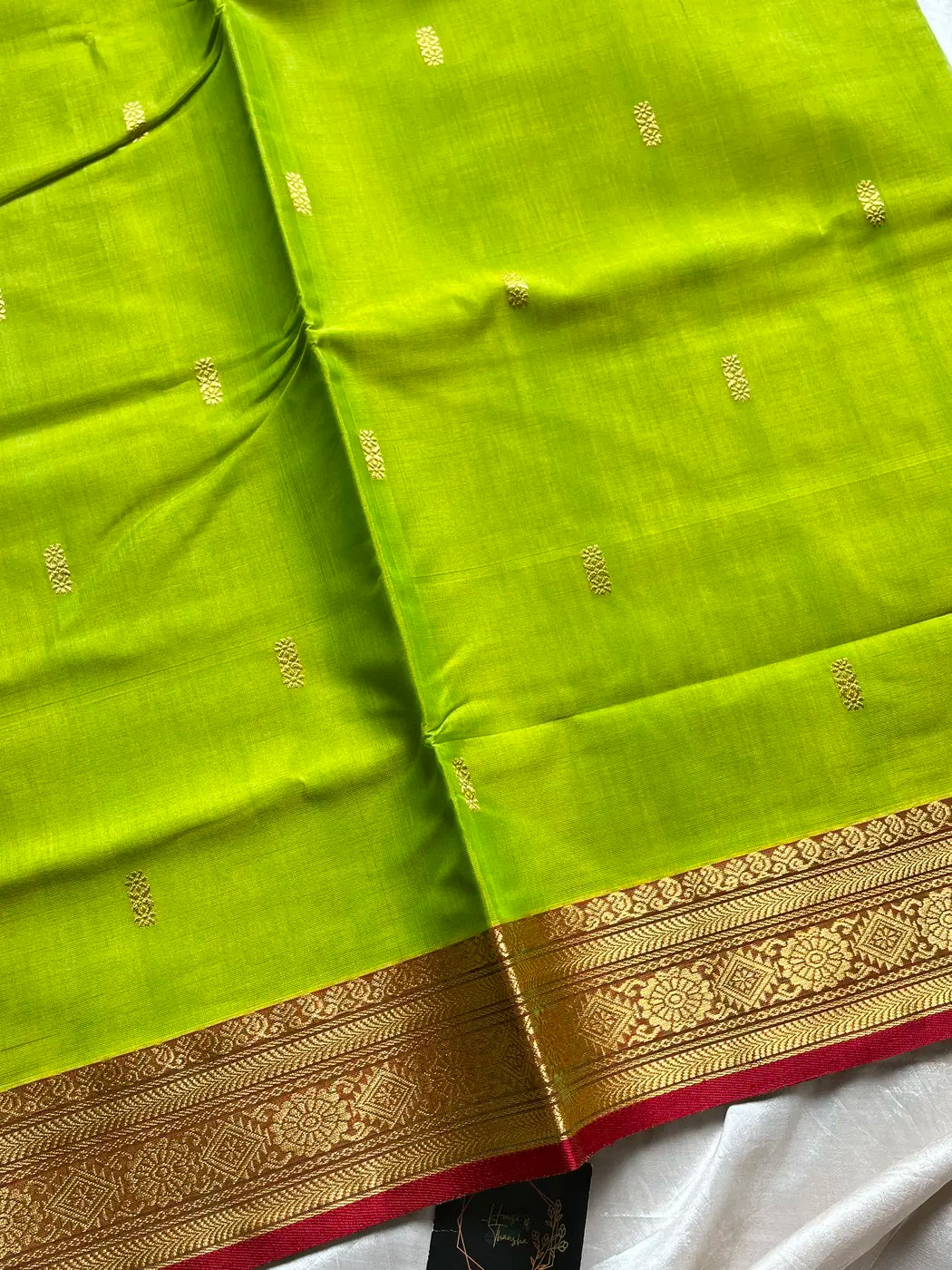 Vegan Silk Saree – Lime Green | Handloom Art Silk