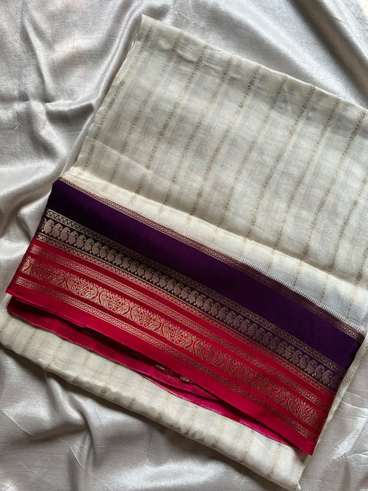 Semi Mysore Silk Saree – White