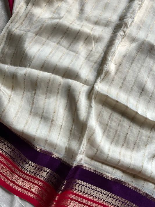 Semi Mysore Silk Saree – White