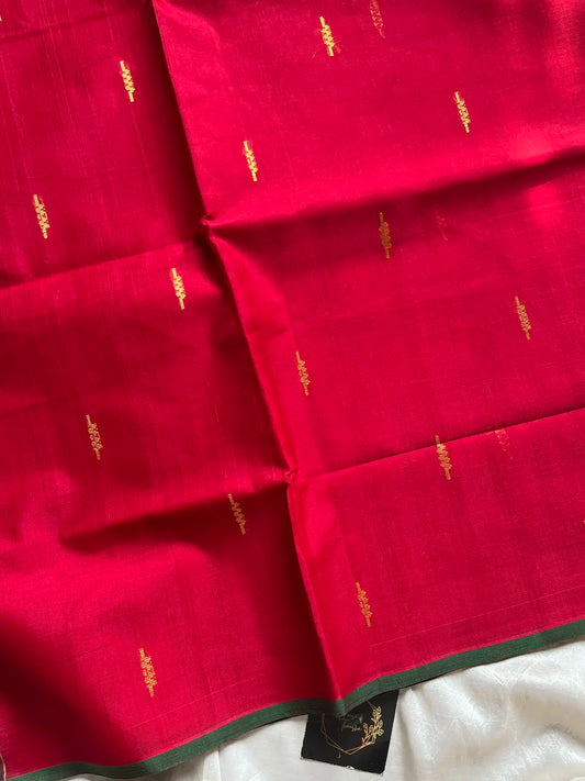 Vegan Silk Saree – Red Handloom Art Silk