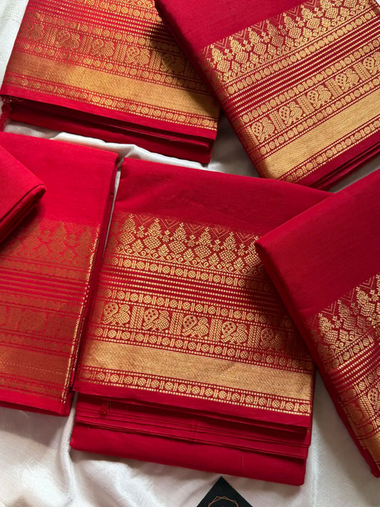 Red Kanchi cotton saree