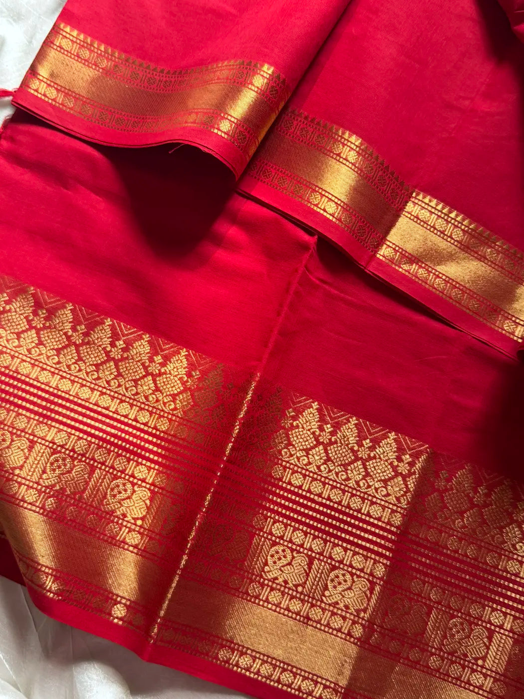 Red Kanchi cotton saree