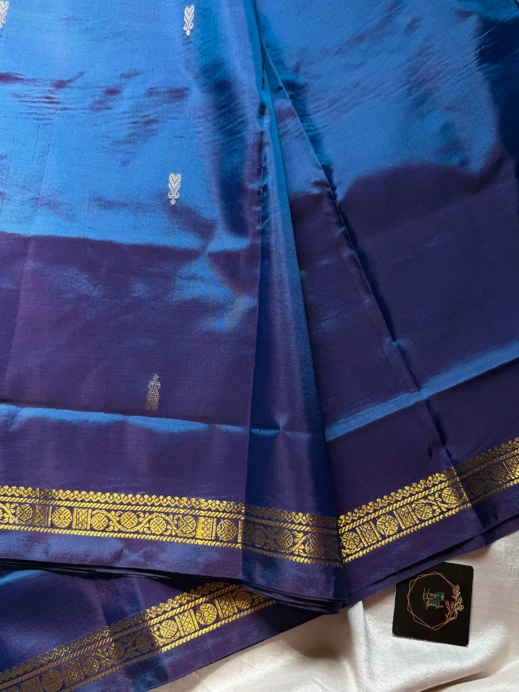Vegan Silks | Chinnalampattu Saree – Peacock Blue