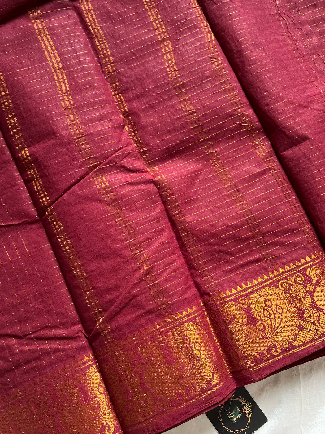 Sungudi Cotton Saree - Dark Maroon Zari Kattam