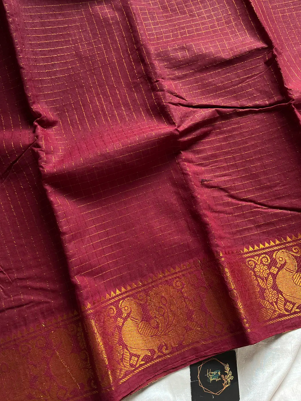 Sungudi Cotton Saree - Dark Maroon Zari Kattam
