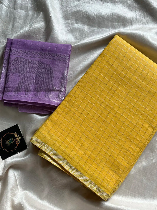 Sungudi Cotton Saree - Yellow Zari Kattam