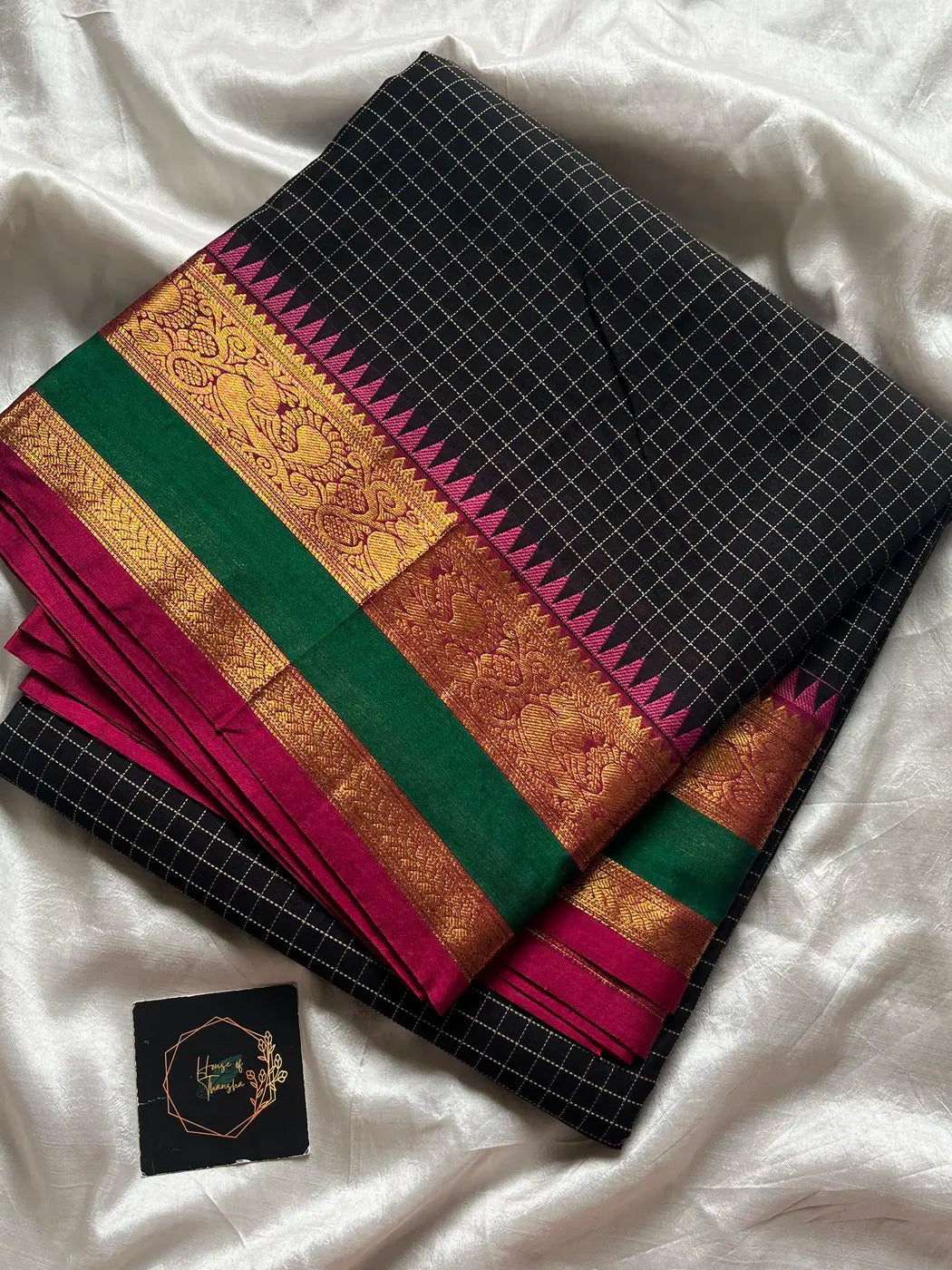 Royal Drapes – Black Mercerised 120 counts Kanchi Cotton Saree