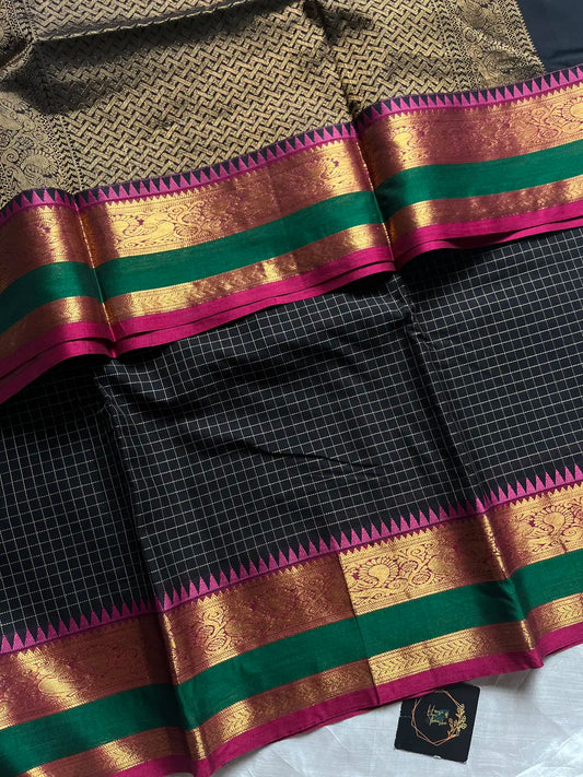 Royal Drapes – Black Mercerised 120 counts Kanchi Cotton Saree