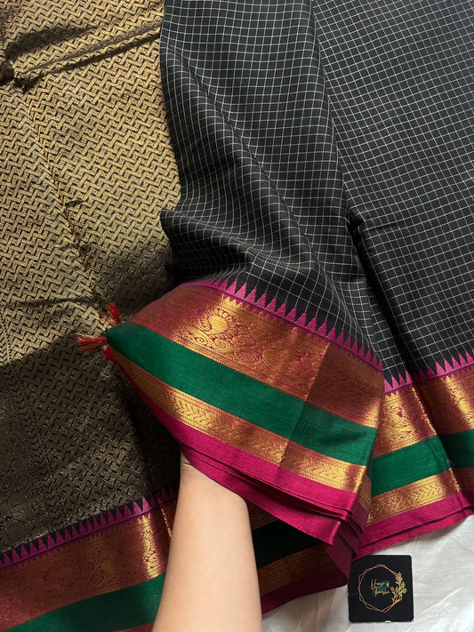 Royal Drapes – Black Mercerised 120 counts Kanchi Cotton Saree