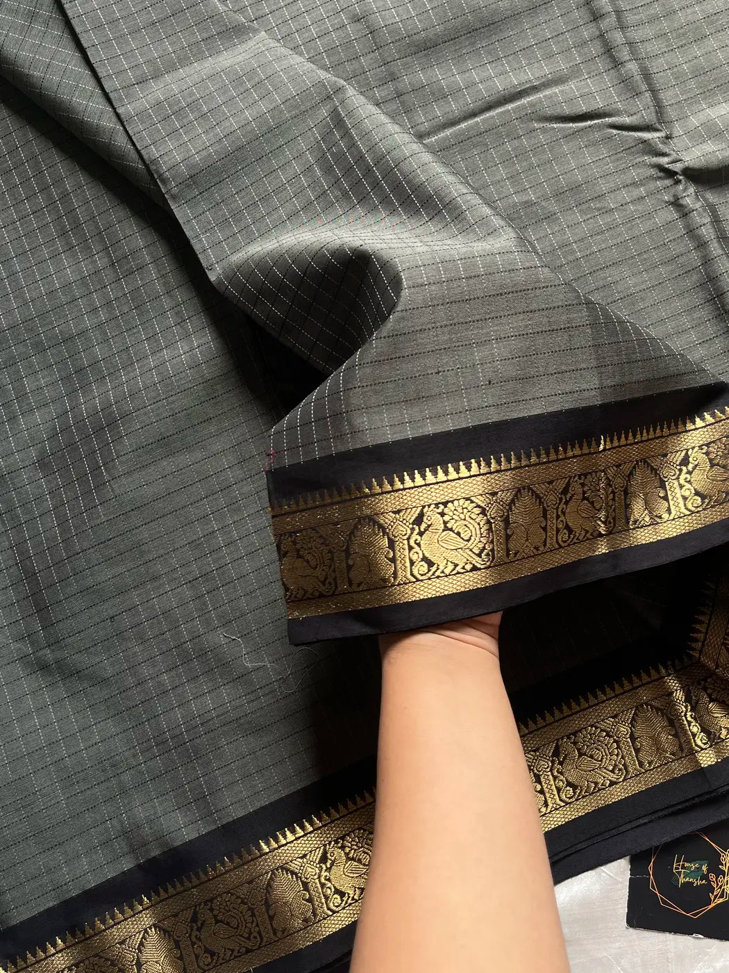 Royal Drapes – Grey Mercerised 120 counts Kanchi Cotton Saree