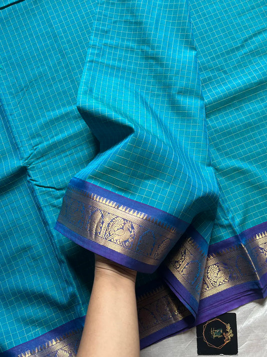 Royal Drapes – Sky blue Mercerised 120 counts Kanchi Cotton Saree