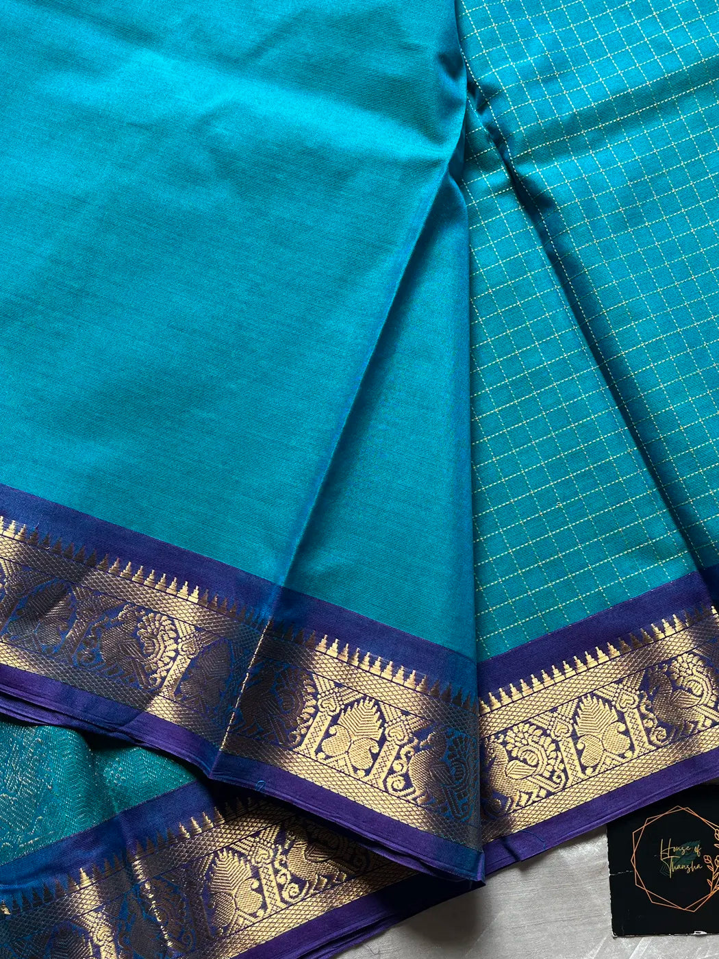 Royal Drapes – Sky blue Mercerised 120 counts Kanchi Cotton Saree