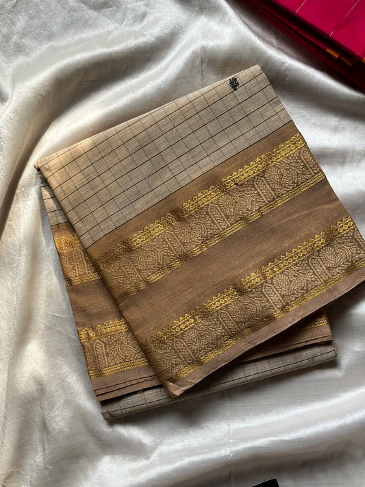 Kattam Edit – Beige Checked Chettinadu Cotton Saree