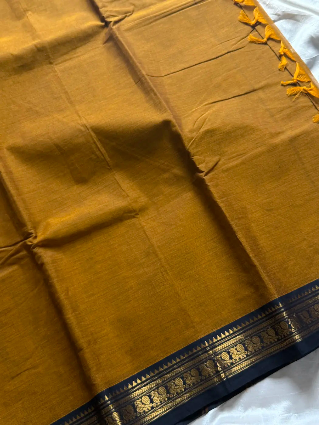 Minimal Border Edit - Mustard Kanchi Cotton Saree