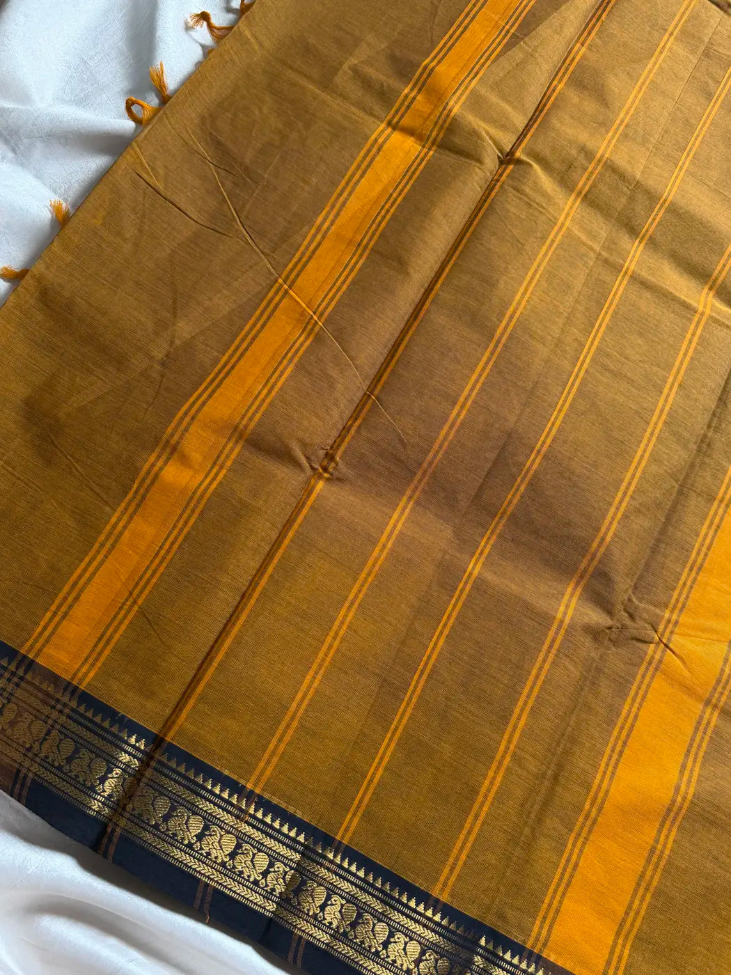 Minimal Border Edit - Mustard Kanchi Cotton Saree
