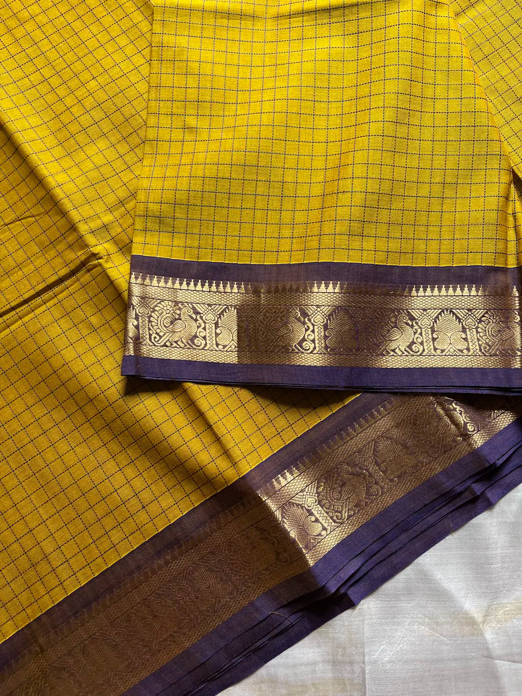 Royal Drapes – Yellow Mercerised 120 counts Kanchi Cotton Saree