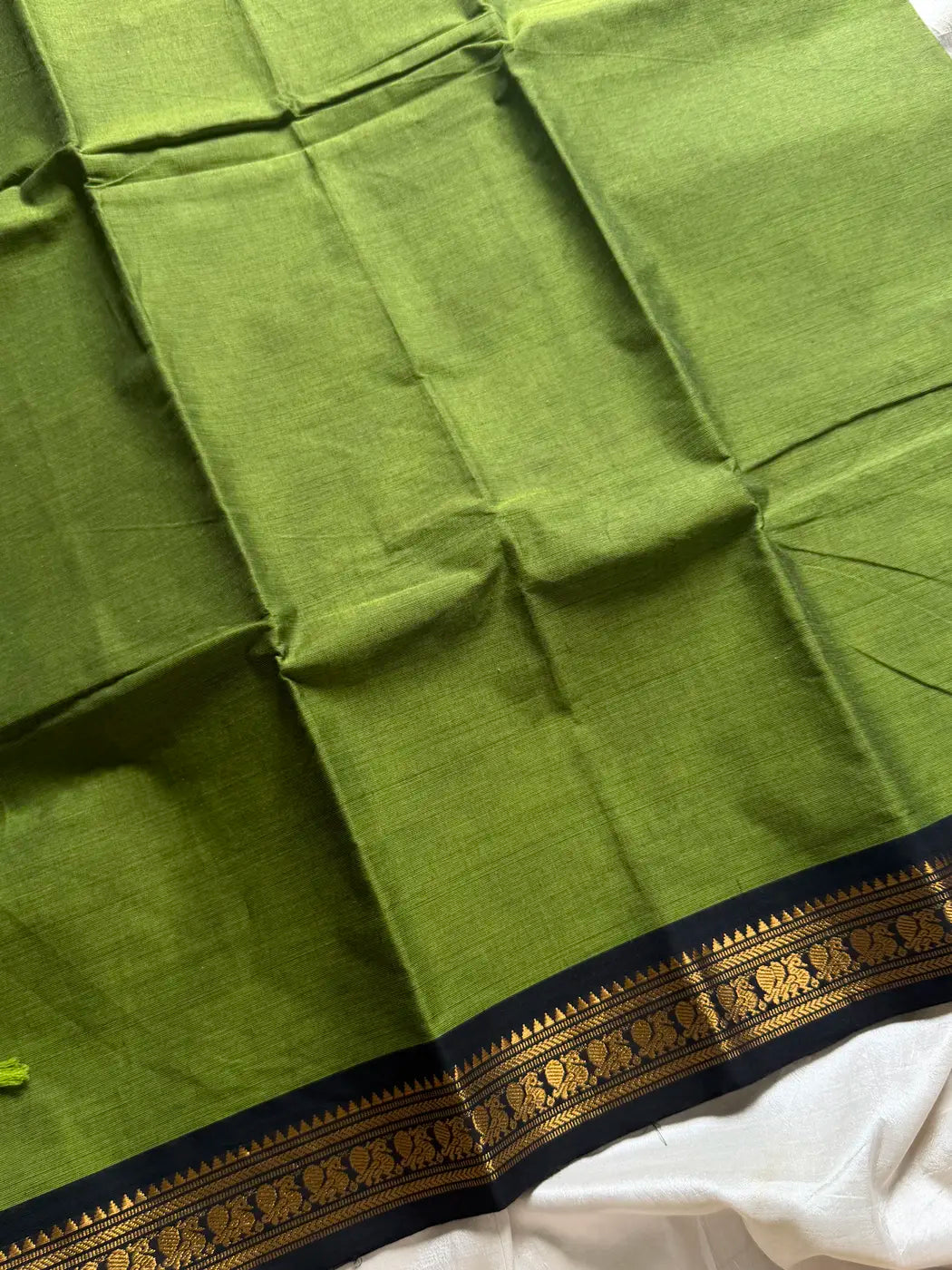 Minimal Border Edit - Green & Black Kanchi Cotton Saree