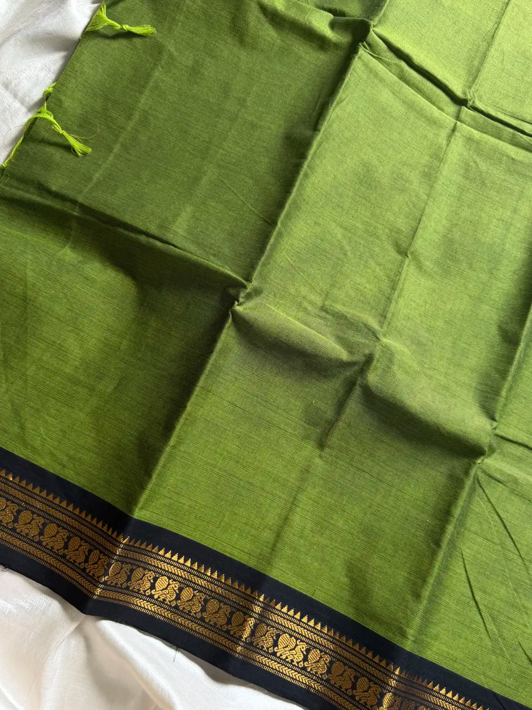 Minimal Border Edit - Green & Black Kanchi Cotton Saree