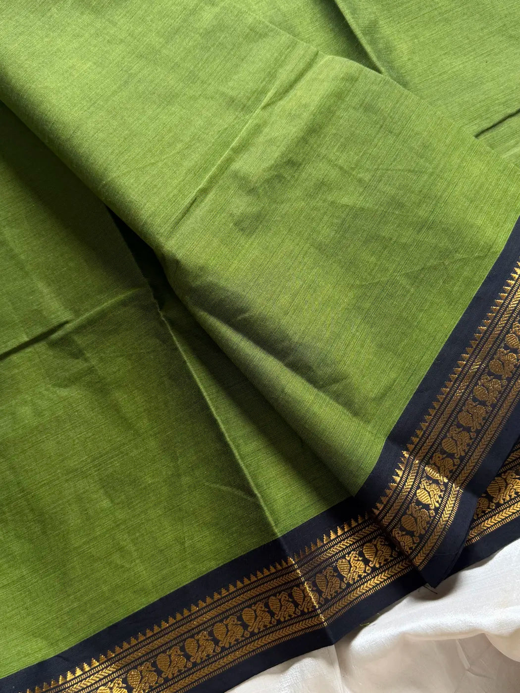 Minimal Border Edit - Green & Black Kanchi Cotton Saree
